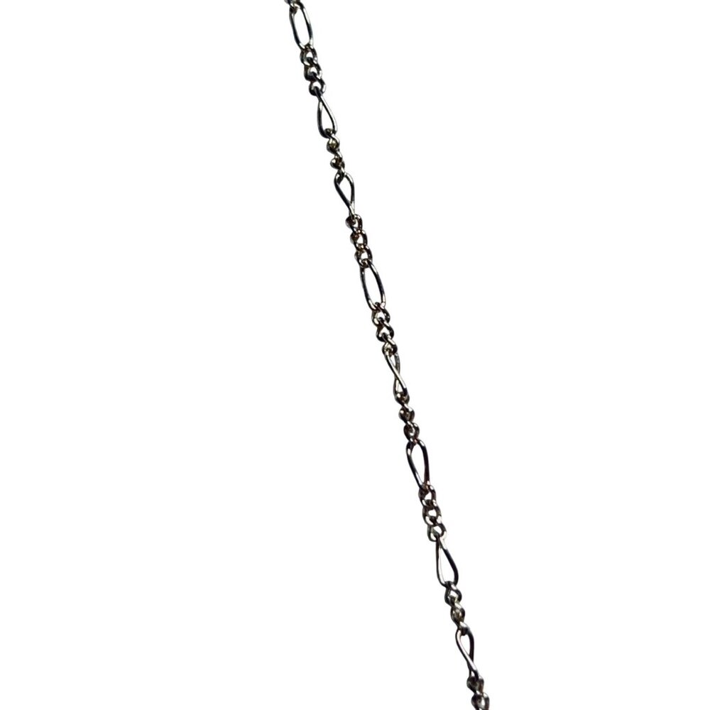 Sterling Silver Figaro Chain Necklace W/Blue Crystal Beads & Heart Pendant (5820 - Picture 4 of 6